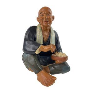 Vintage Hakata Urasaki Dolls Asian Elderly Man Figurine Eating Dumplings Statue
